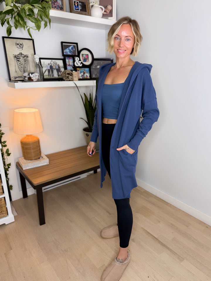 MONO B Whistler Longline Hoodie Cardigan- OCEAN