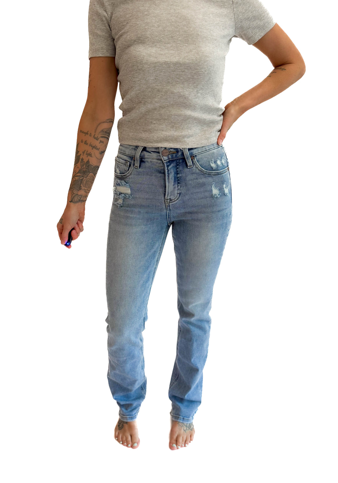 RISEN Carrie High Rise Straight Leg Tummy Control Jeans- MEDIUM WASH