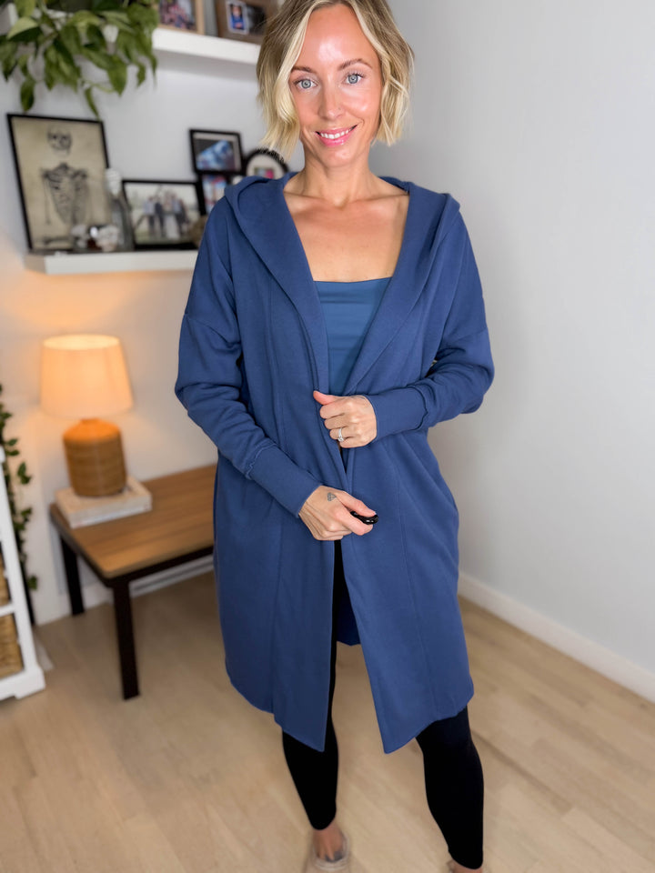 MONO B Whistler Longline Hoodie Cardigan- OCEAN