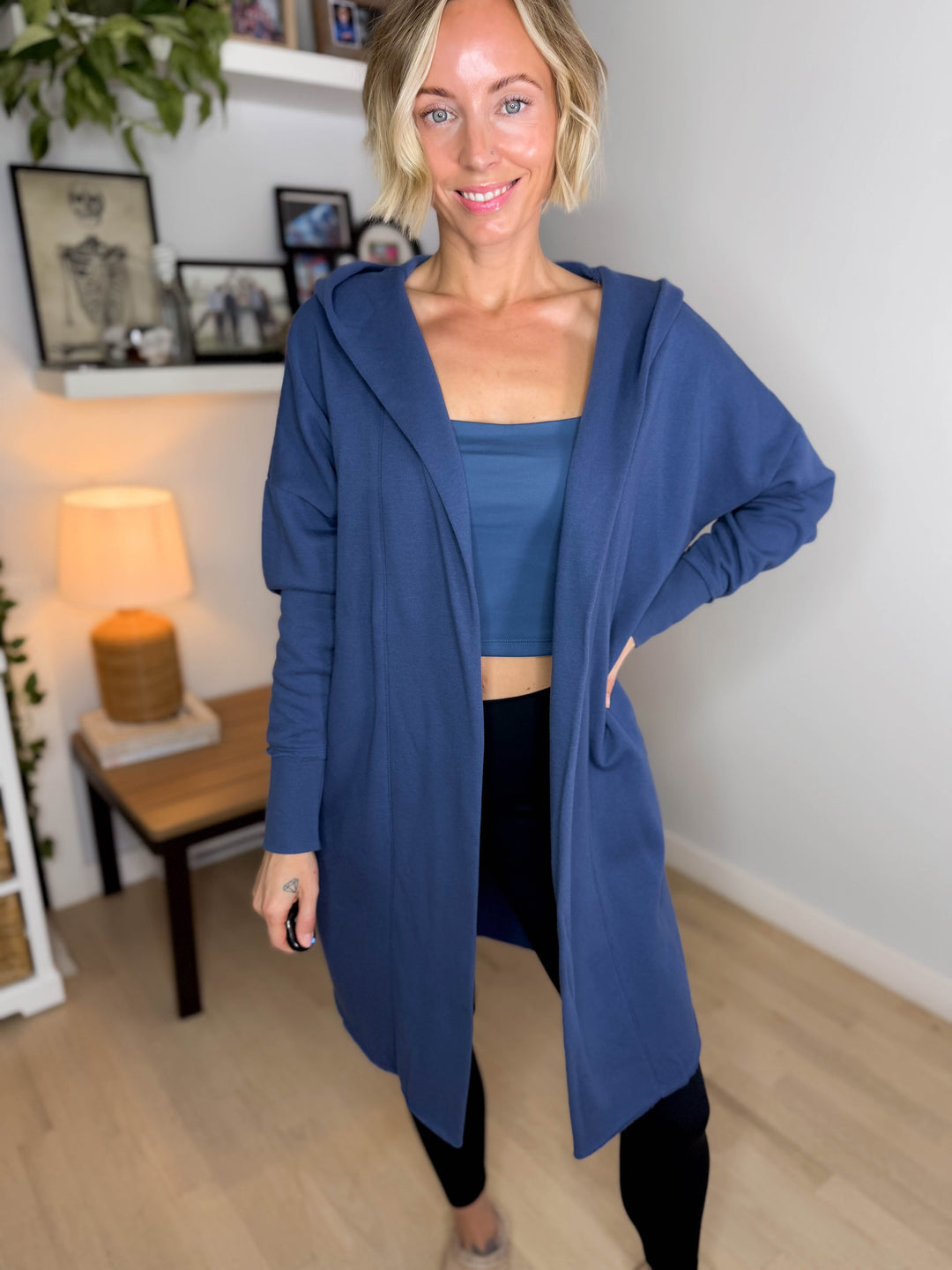 MONO B Whistler Longline Hoodie Cardigan- OCEAN