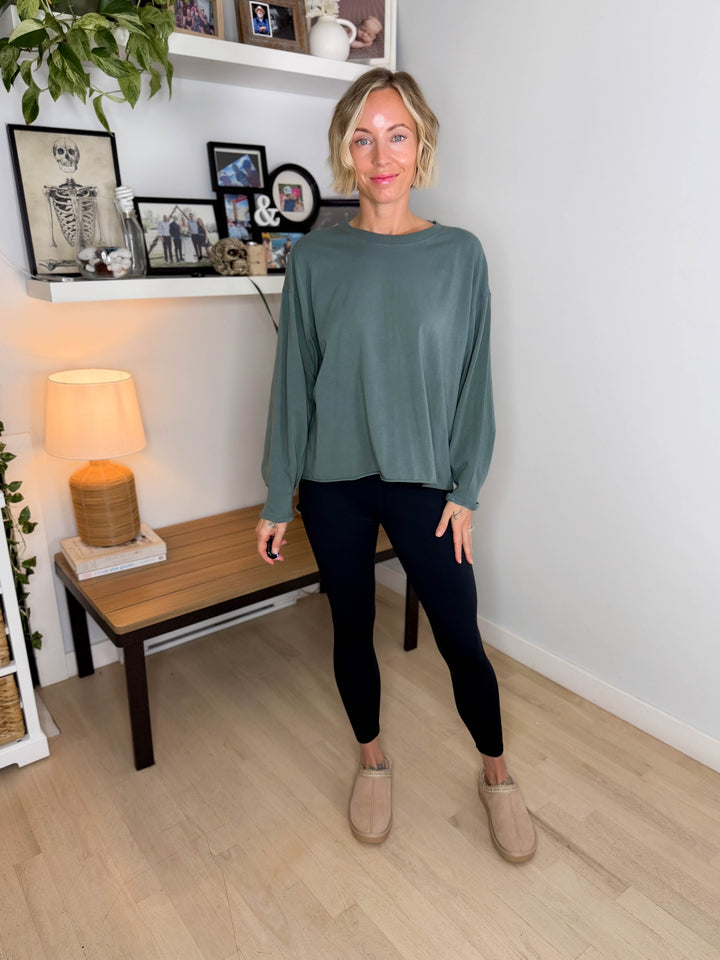 MONO B Sunday Brunch Pima Cotton Long Sleeve- EUCALYPTUS