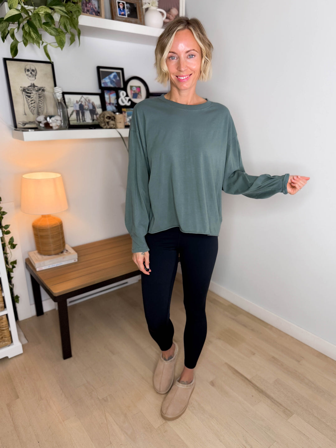 MONO B Sunday Brunch Pima Cotton Long Sleeve- EUCALYPTUS