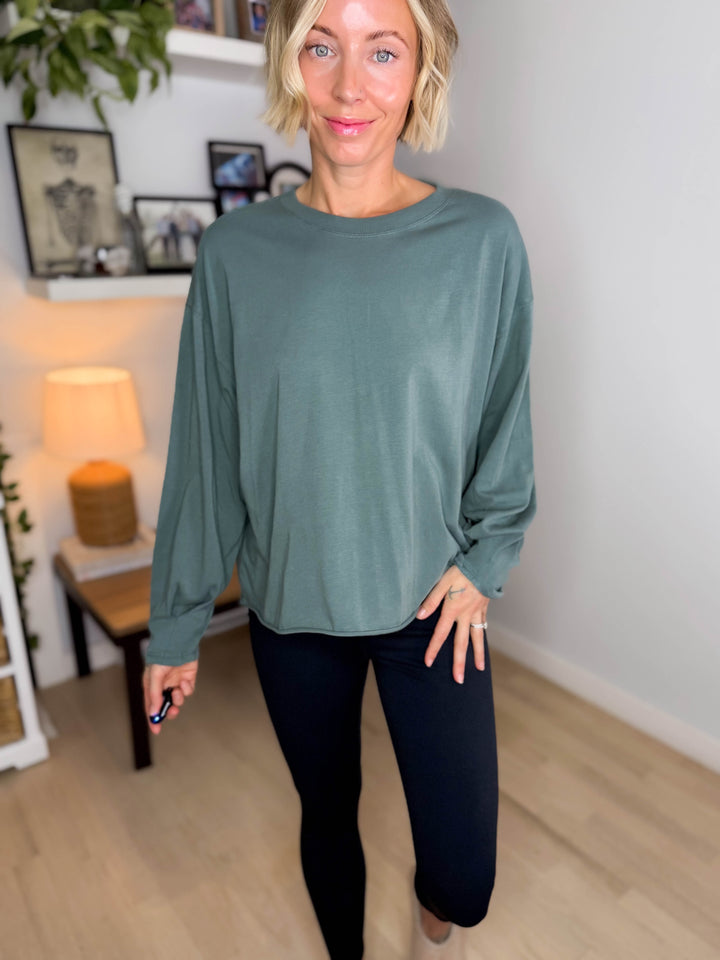MONO B Sunday Brunch Pima Cotton Long Sleeve- EUCALYPTUS