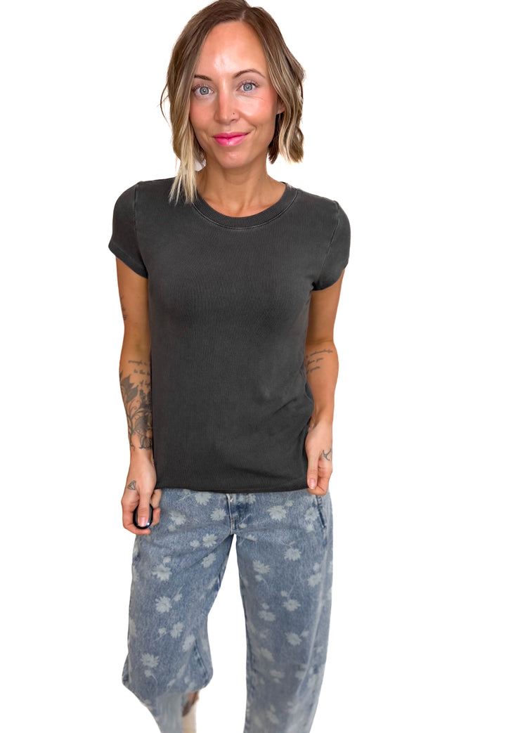 Colette Classic Ribbed T-Shirt- CHARCOAL-FINAL SALE