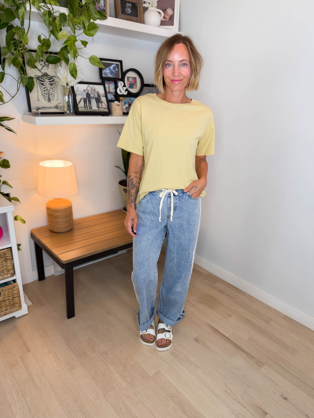 Prairie Sky Oversized Cotton T-Shirt- DUSTY YELLOW