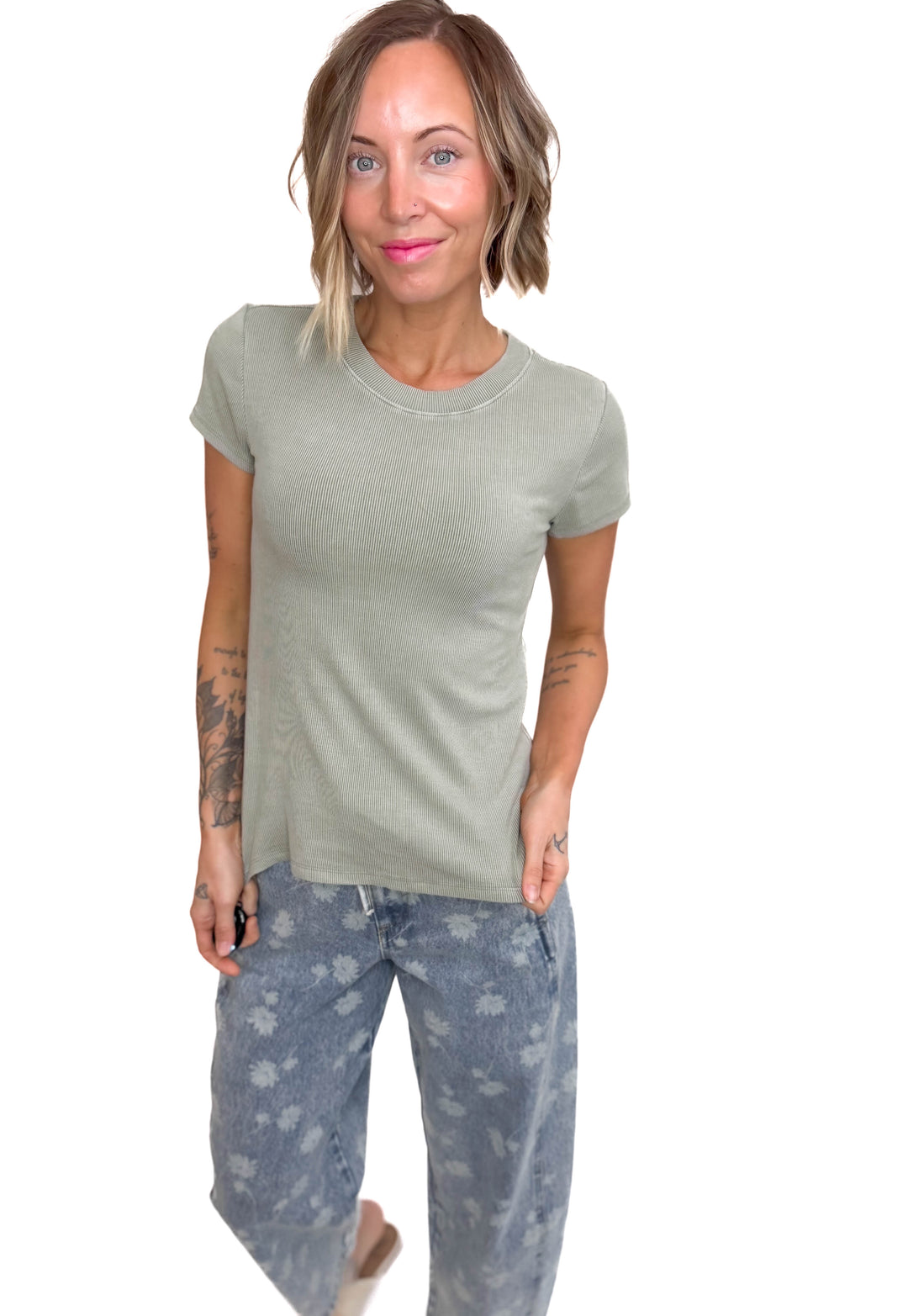 Colette Classic Ribbed T-Shirt-SOFT SAGE-FINAL SALE