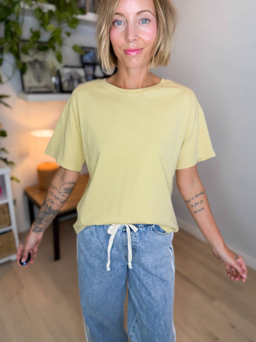 Prairie Sky Oversized Cotton T-Shirt- DUSTY YELLOW
