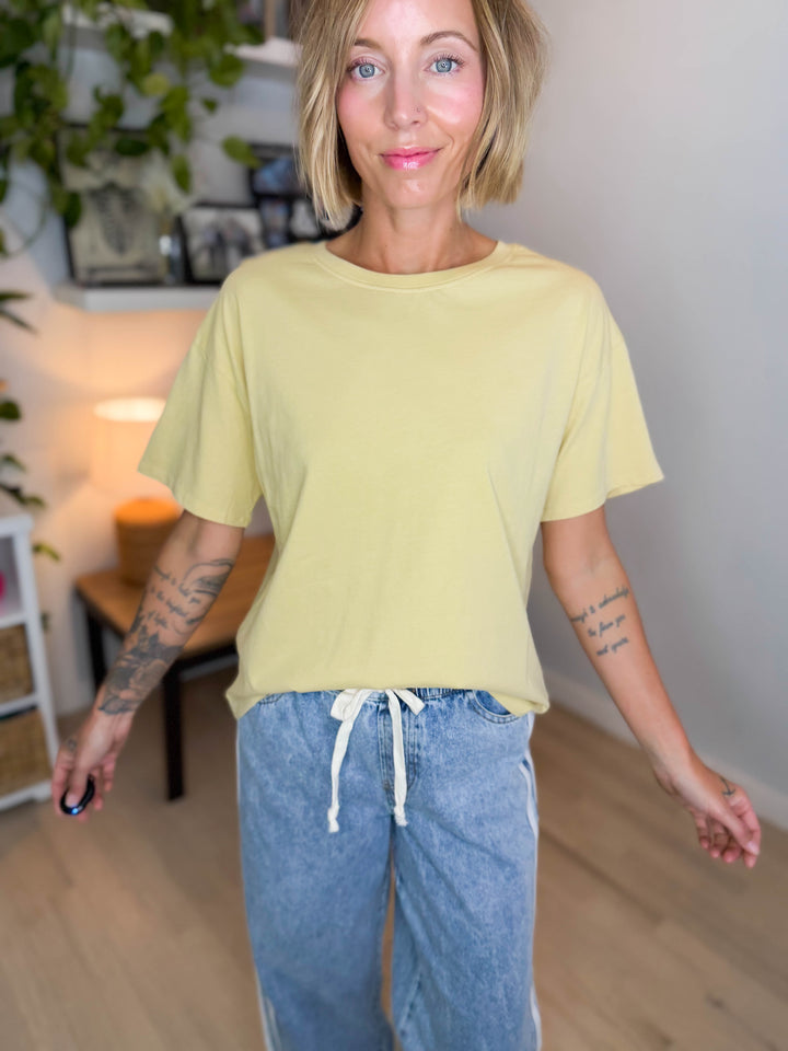 Prairie Sky Oversized Cotton T-Shirt- DUSTY YELLOW