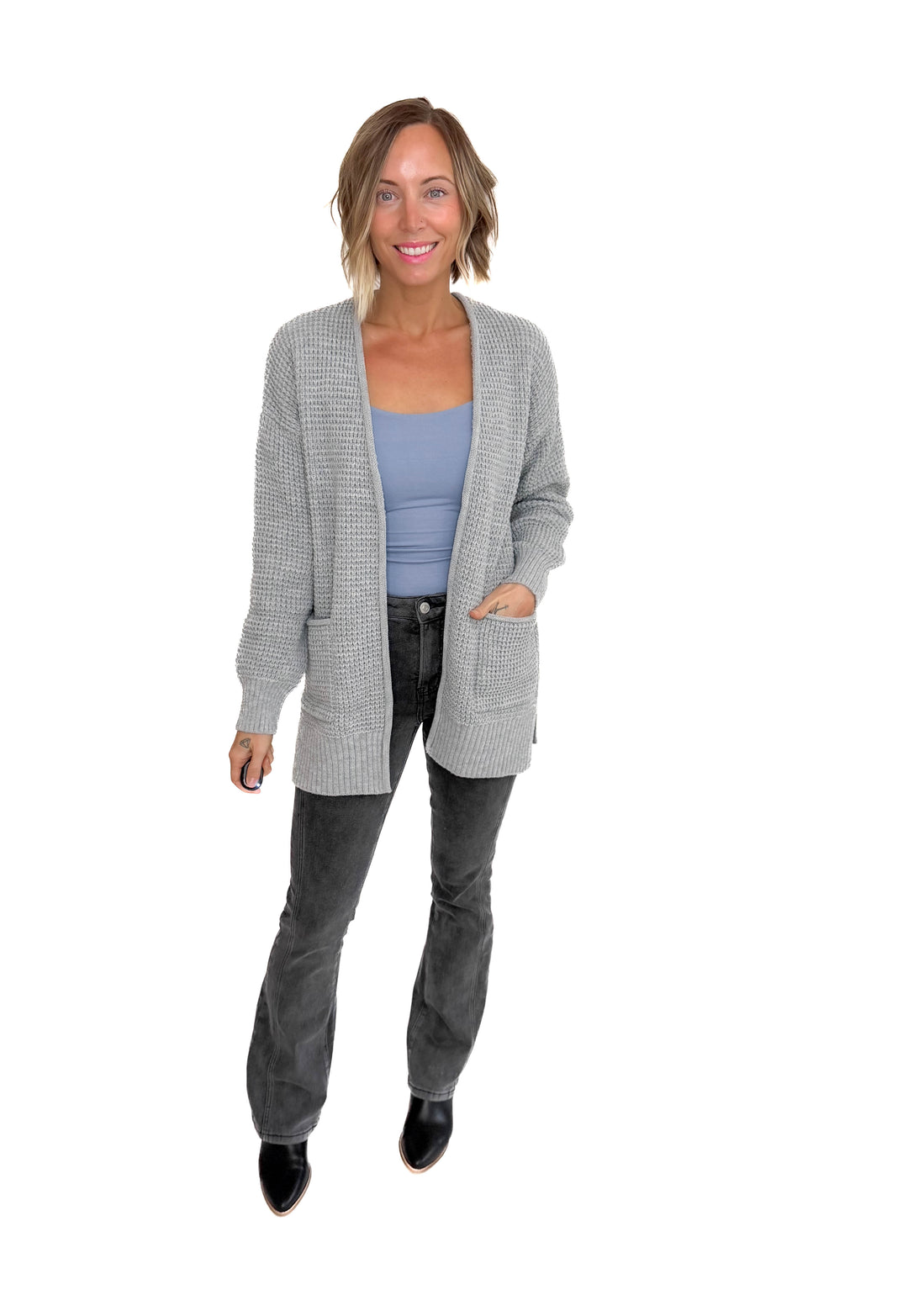 Marley Waffle Cardigan- HEATHER GREY-FINAL SALE