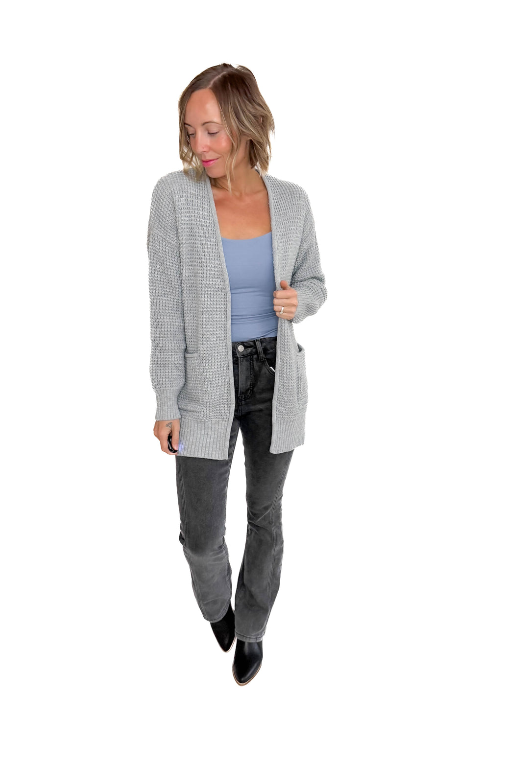 Marley Waffle Cardigan- HEATHER GREY-FINAL SALE