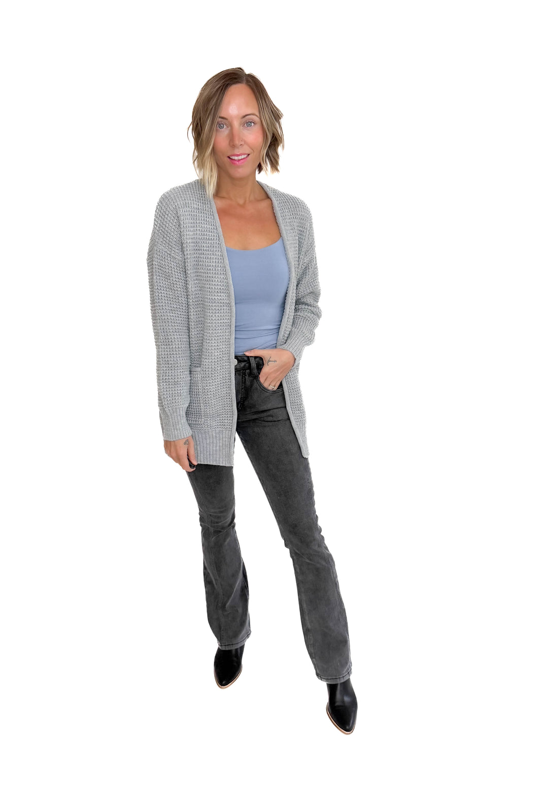 Marley Waffle Cardigan- HEATHER GREY-FINAL SALE