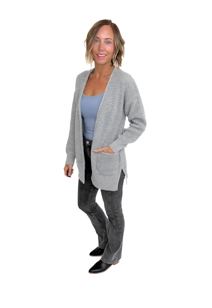 Marley Waffle Cardigan- HEATHER GREY-FINAL SALE