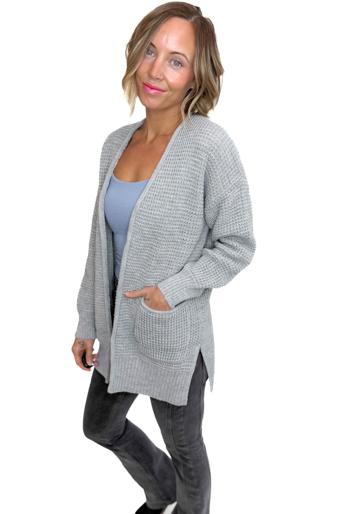 Marley Waffle Cardigan- HEATHER GREY-FINAL SALE