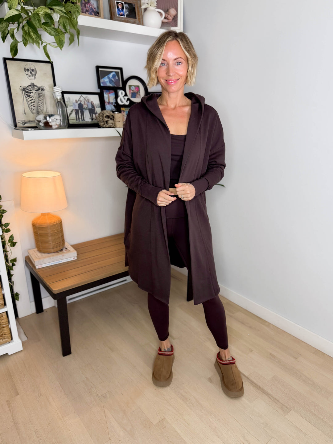 MONO B Whistler Longline Hoodie Cardigan- COFFEE BEAN