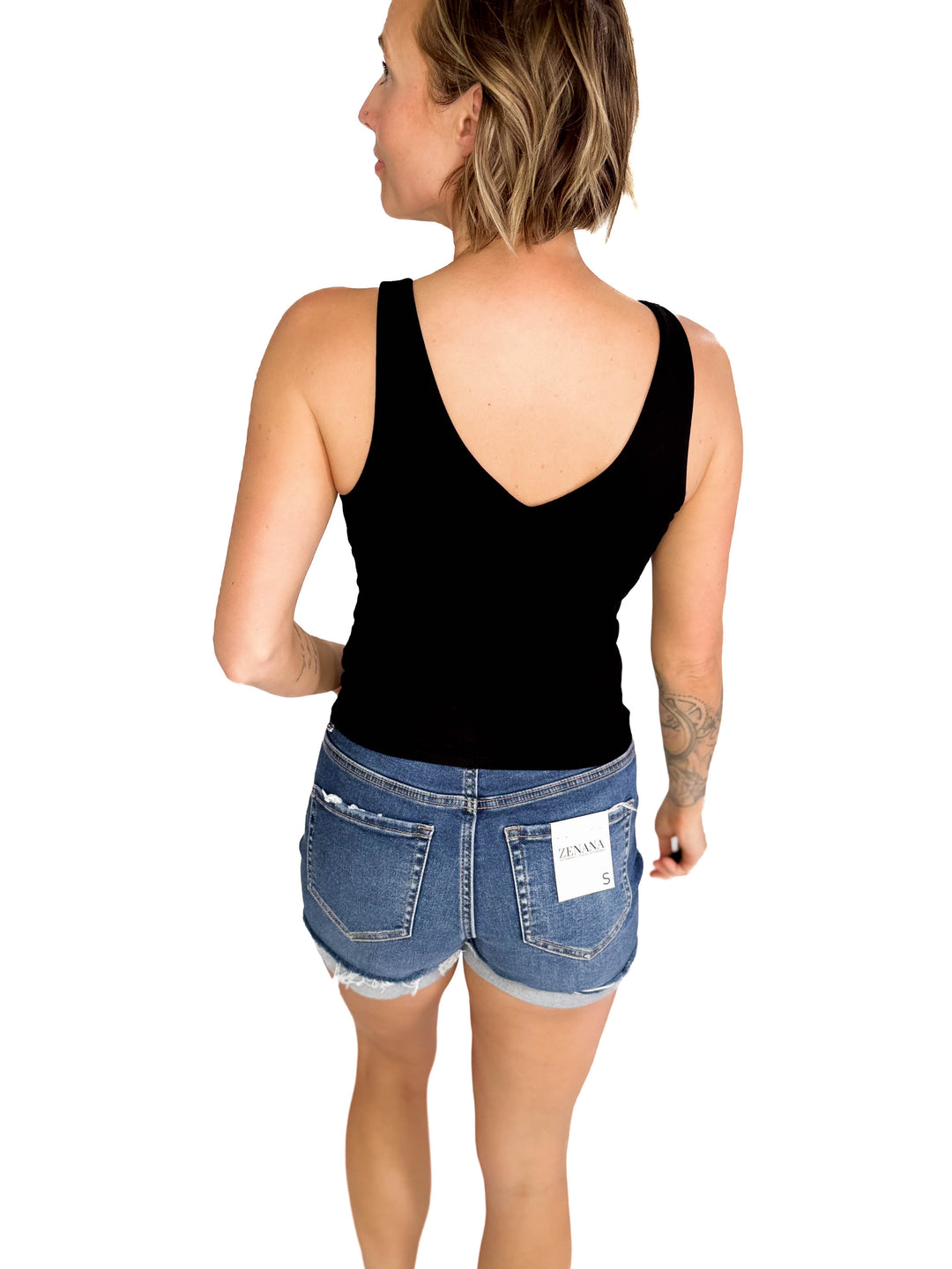 Lucy Double V Neck Jersey Tank-  BLACK-FINAL SALE