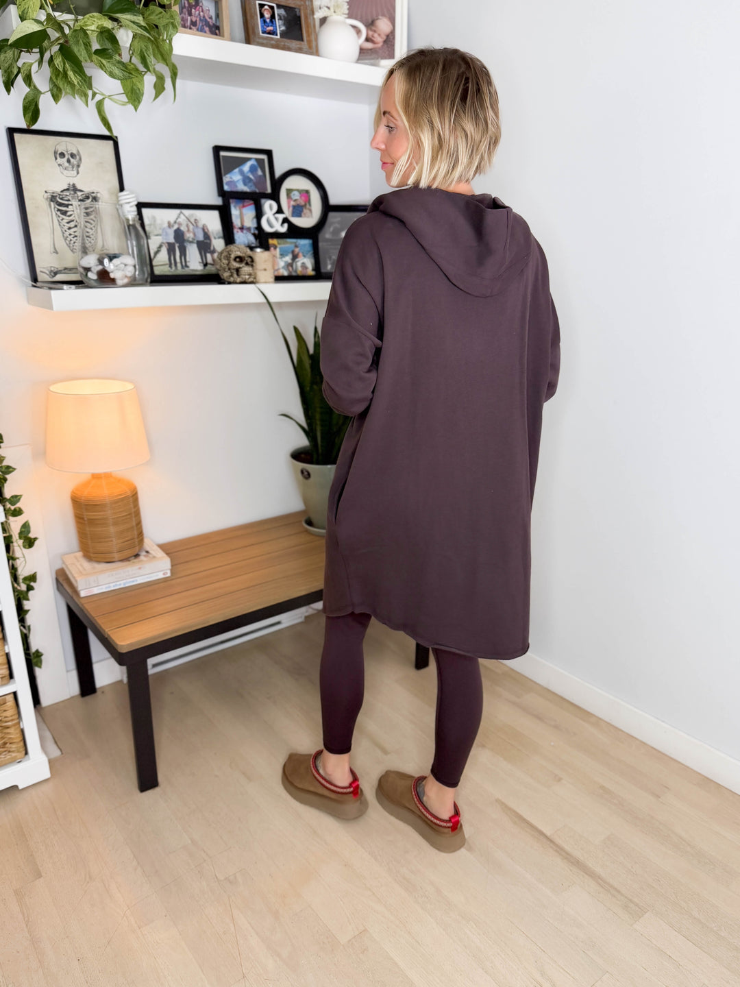 MONO B Whistler Longline Hoodie Cardigan- COFFEE BEAN