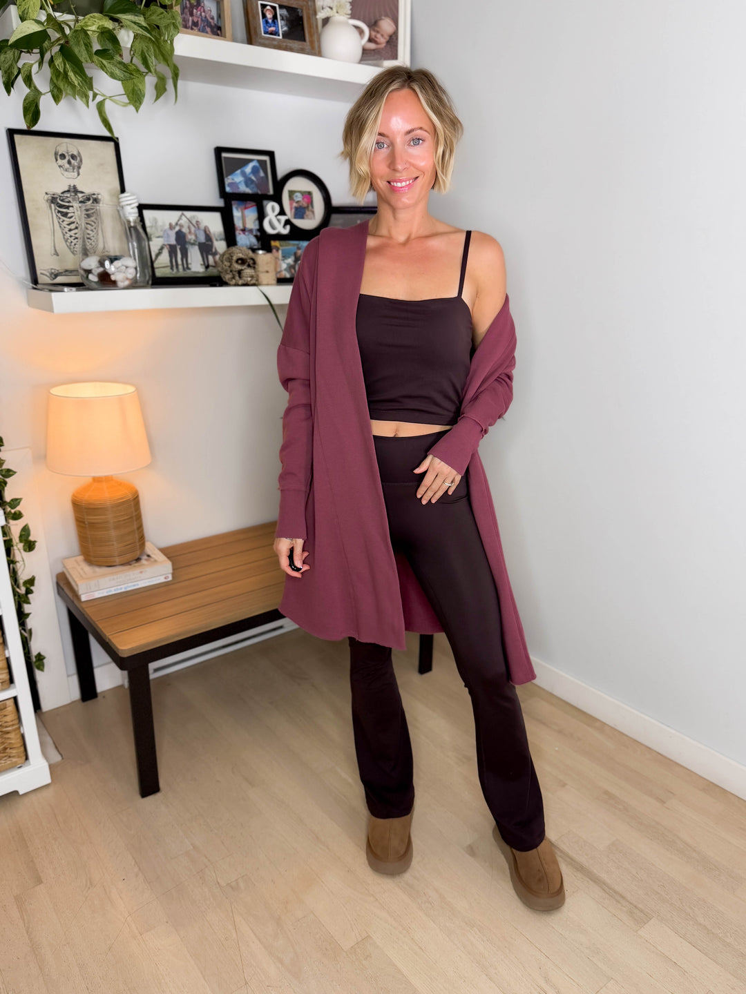 MONO B Whistler Longline Hoodie Cardigan- ROSEWOOD
