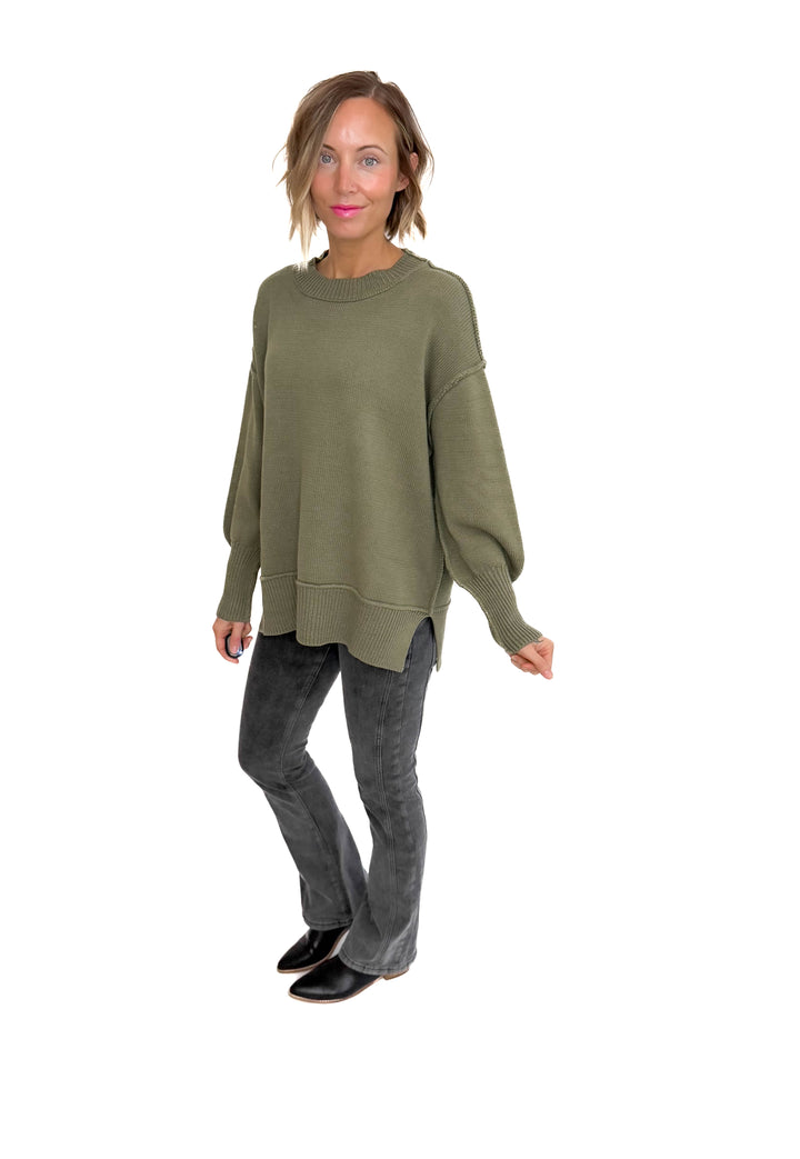 Katie Classic Crewneck Knit Sweater- OLIVE