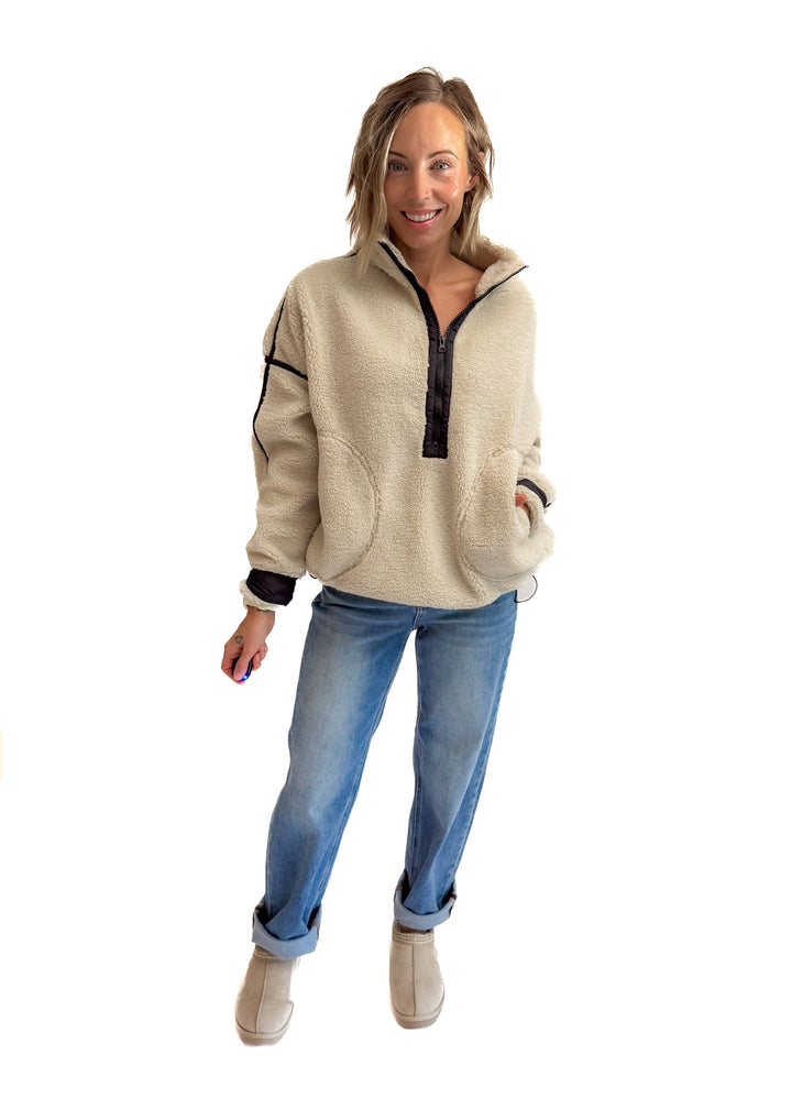 Marlow Fleece 1/2 Zip Pullover- OATMEAL/BLACK