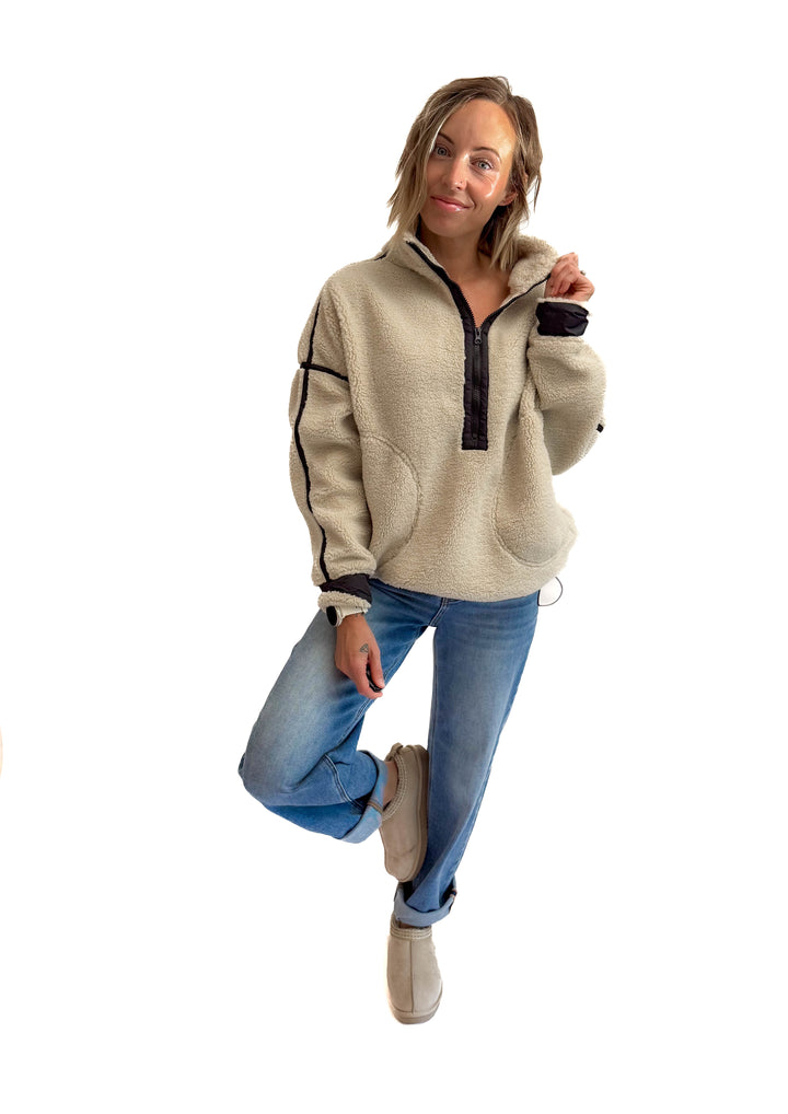 Marlow Fleece 1/2 Zip Pullover- OATMEAL/BLACK