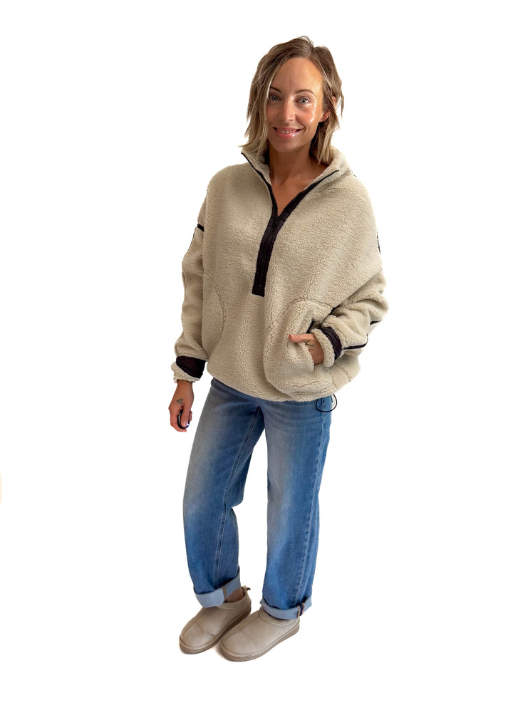 Marlow Fleece 1/2 Zip Pullover- OATMEAL/BLACK