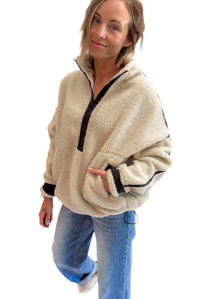 Marlow Fleece 1/2 Zip Pullover- OATMEAL/BLACK