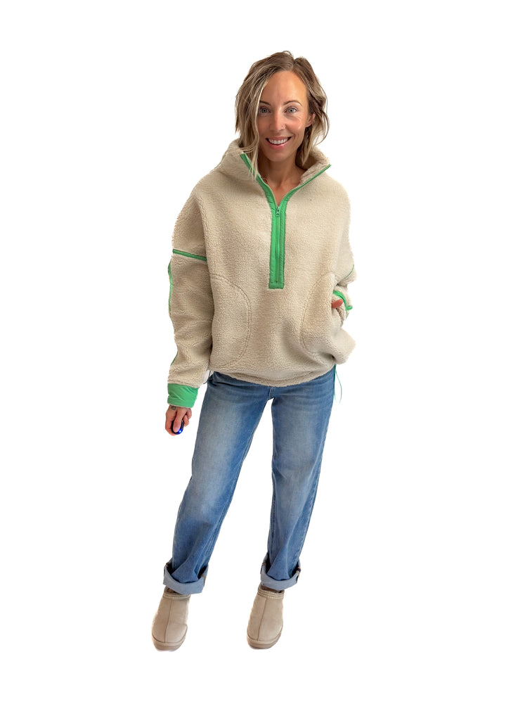 Marlow Fleece 1/2 Zip Pullover- OATMEAL/GREEN