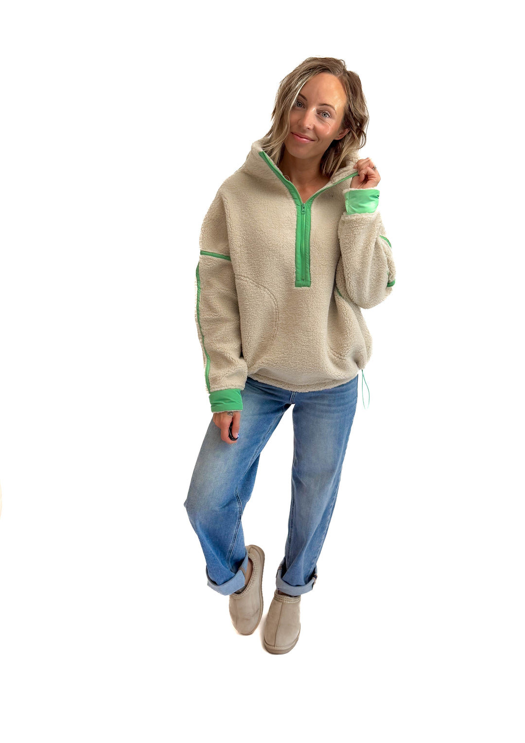 Marlow Fleece 1/2 Zip Pullover- OATMEAL/GREEN