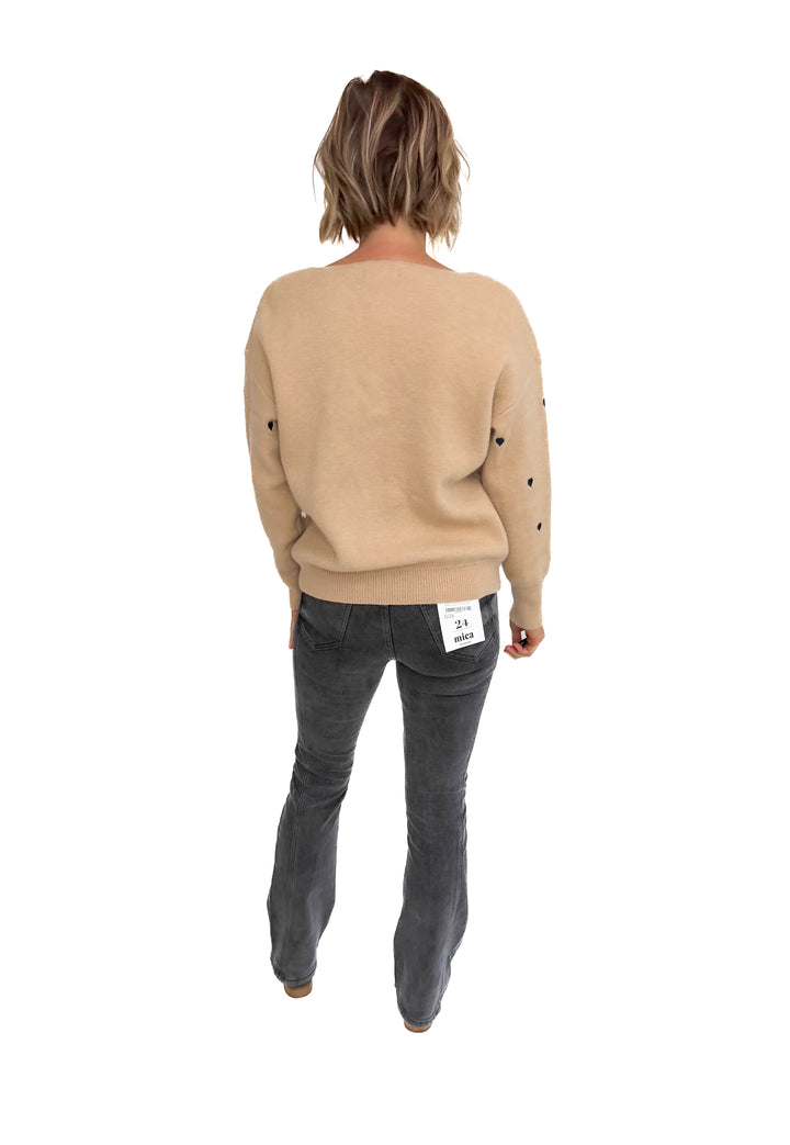 Lovely Embroidered Heart Sweater- TAUPE