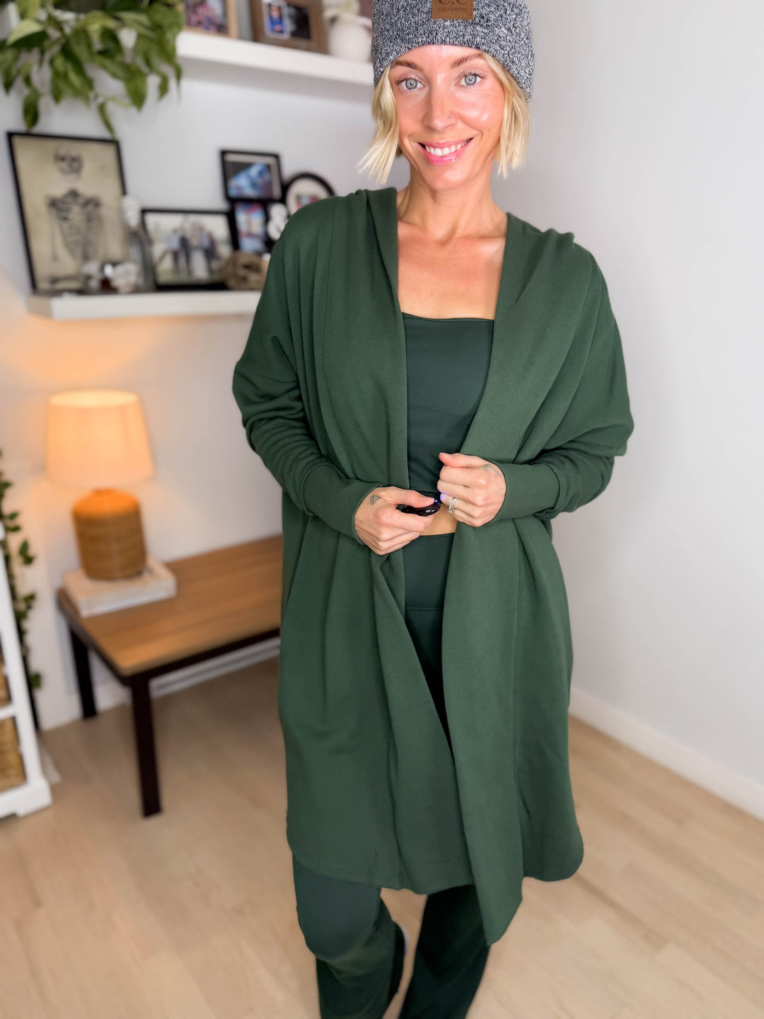 MONO B Whistler Longline Hoodie Cardigan- SYCAMORE