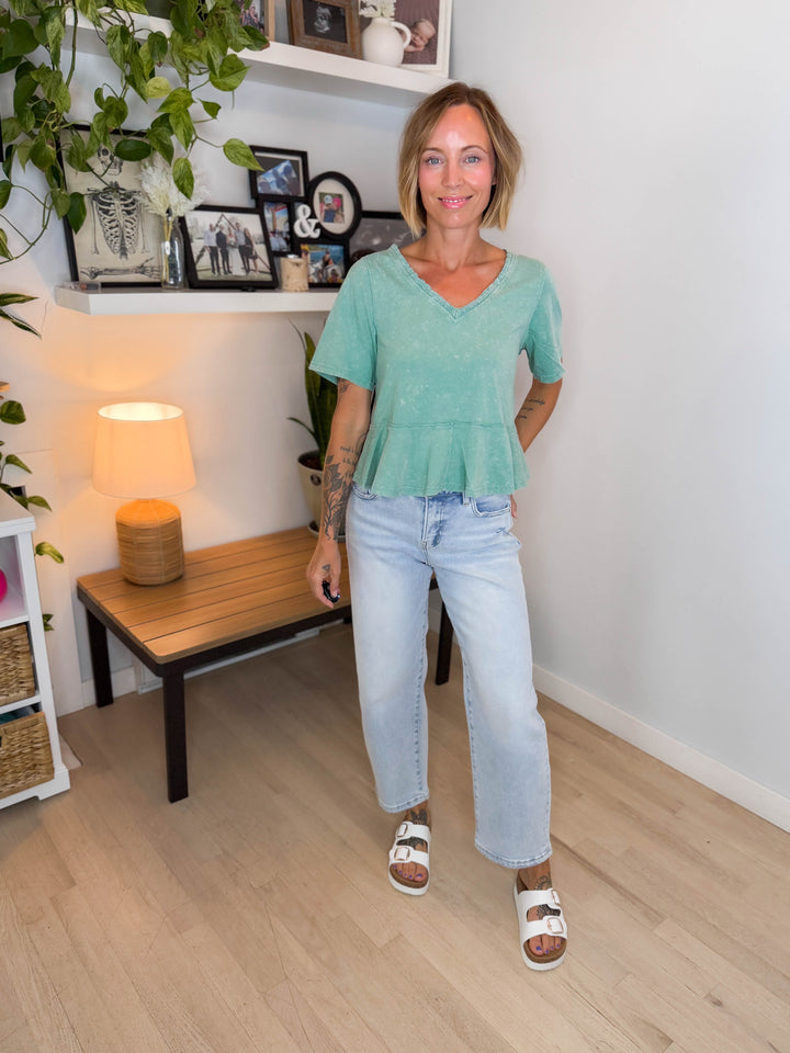 Frankie Cotton Peplum Top- SAGE