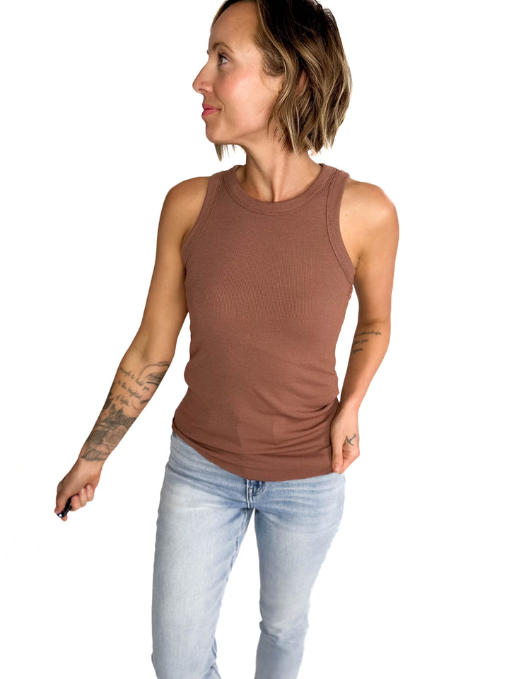Beth Ribbed Tank Top- ESPRESSO-FINAL SALE