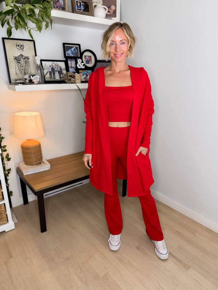 MONO B Whistler Longline Hoodie Cardigan- SMITTEN CHERRY