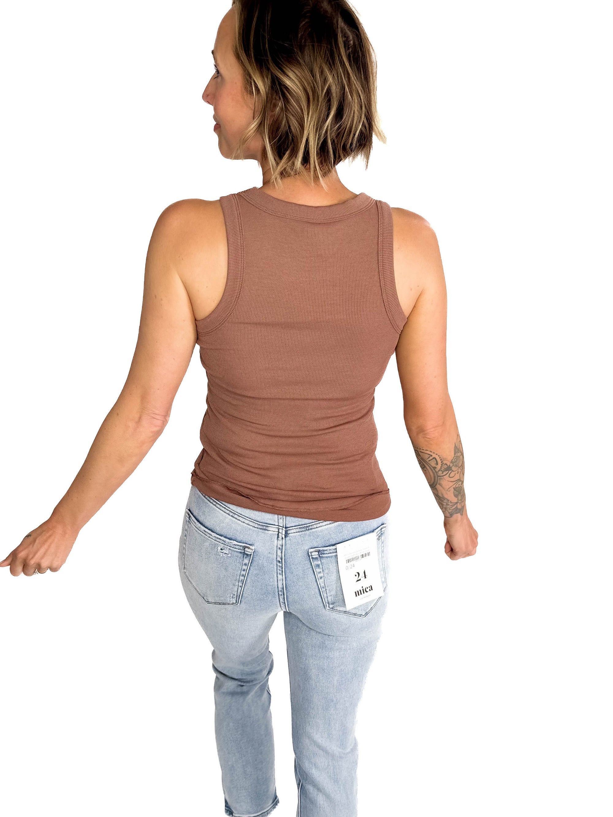 Beth Ribbed Tank Top- ESPRESSO