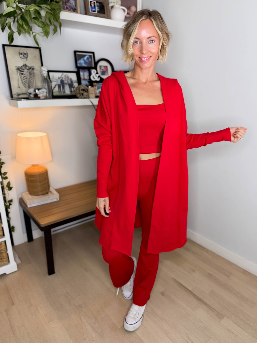 MONO B Whistler Longline Hoodie Cardigan- SMITTEN CHERRY