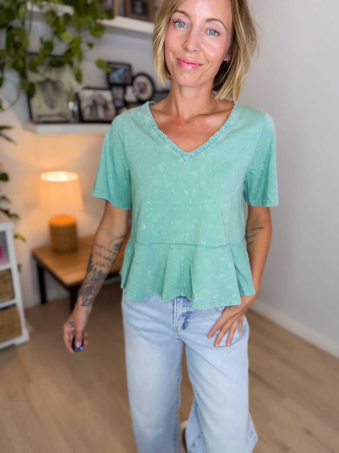 Frankie Cotton Peplum Top- SAGE