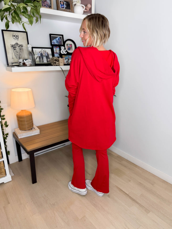 MONO B Whistler Longline Hoodie Cardigan- SMITTEN CHERRY