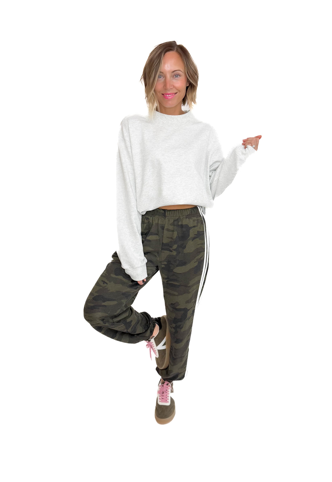 Lenny Mock Neck Pullover- HEATHER GREY