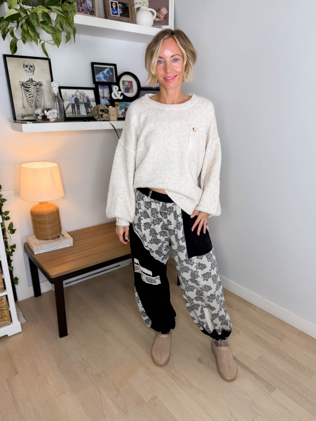 Wildflower Knit Pants- BLACK MULTI