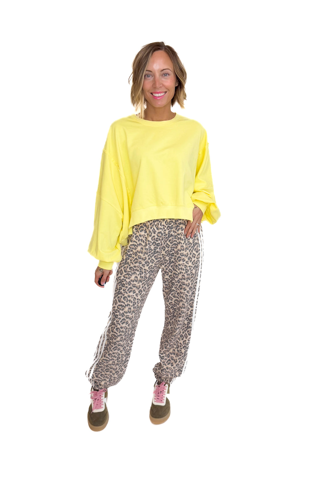 Amelia Cropped Drop Shoulder Pullover- BRIGHT LEMON