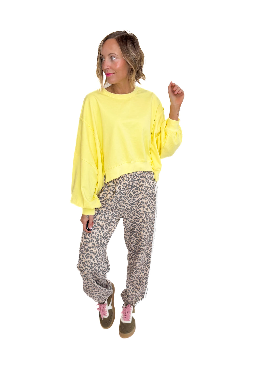 Amelia Cropped Drop Shoulder Pullover- BRIGHT LEMON