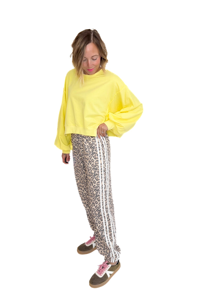 Fierce Side Lines Leopard Track Pants- LEOPARD