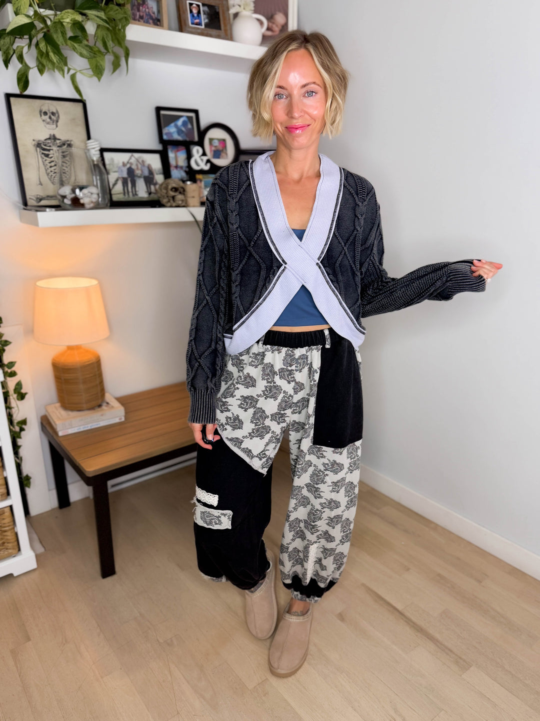 POL Crossroads Cropped Wrap Cardigan- MIDNIGHT NAVY