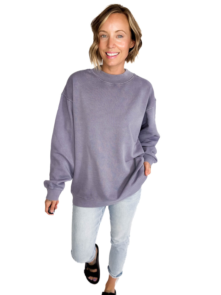 Nantucket Salt Wash Mock-Neck Pullover- OCEAN