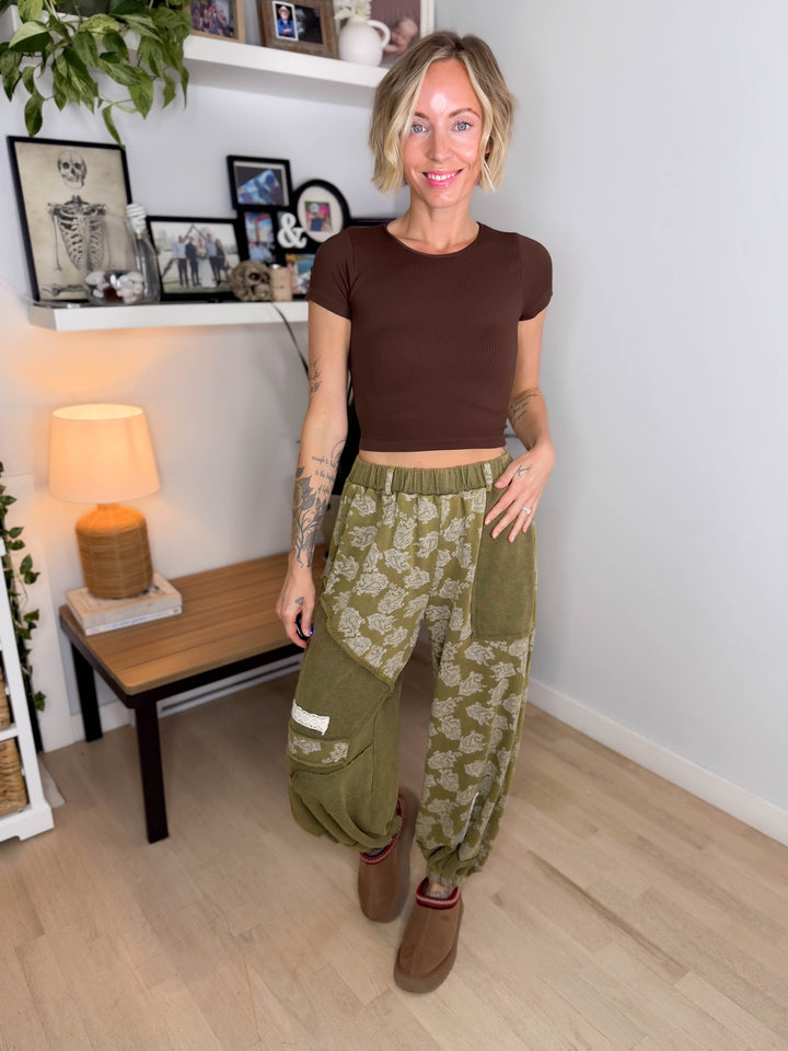 Wildflower Knit Pants- OLIVE MULTI