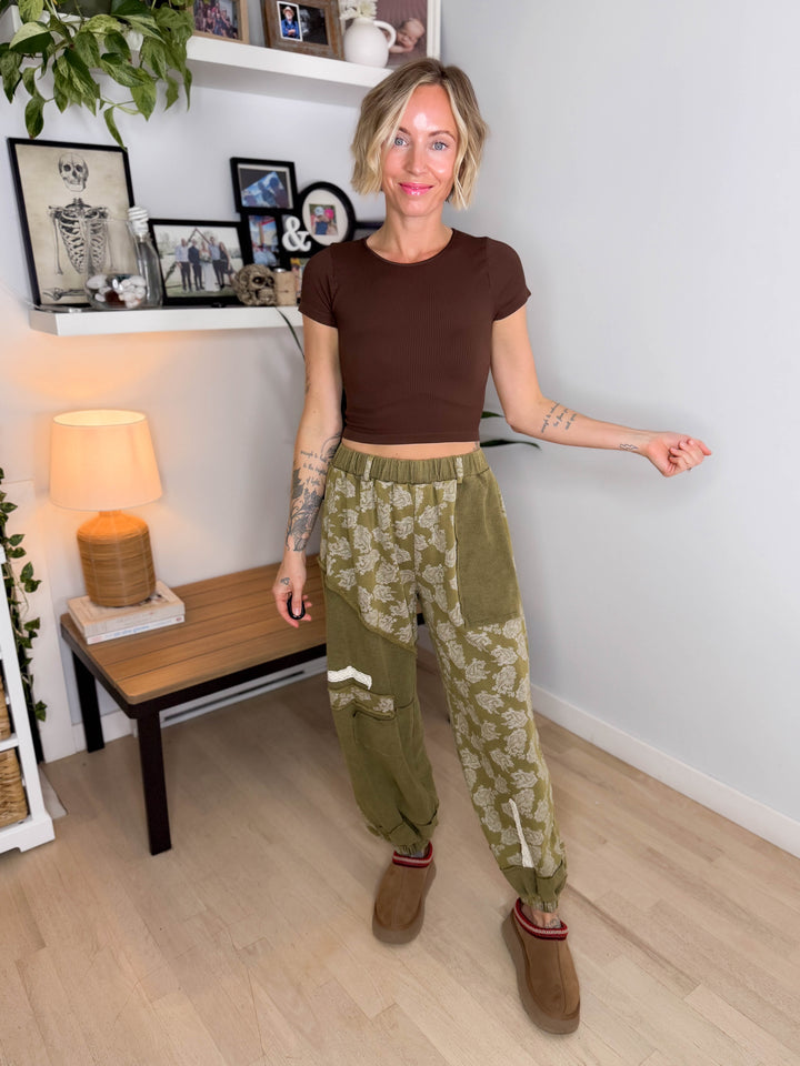 Wildflower Knit Pants- OLIVE MULTI