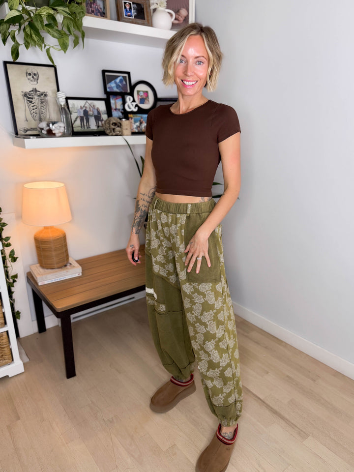 Wildflower Knit Pants- OLIVE MULTI