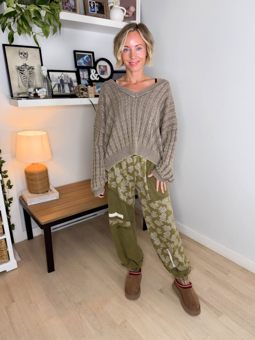 Wildflower Knit Pants- OLIVE MULTI