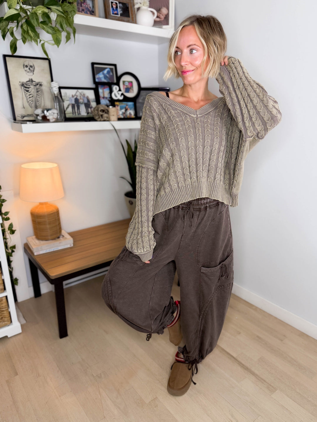POL Olive Branch Knit Sweater- OLIVE