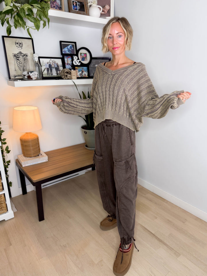 POL Olive Branch Knit Sweater- OLIVE